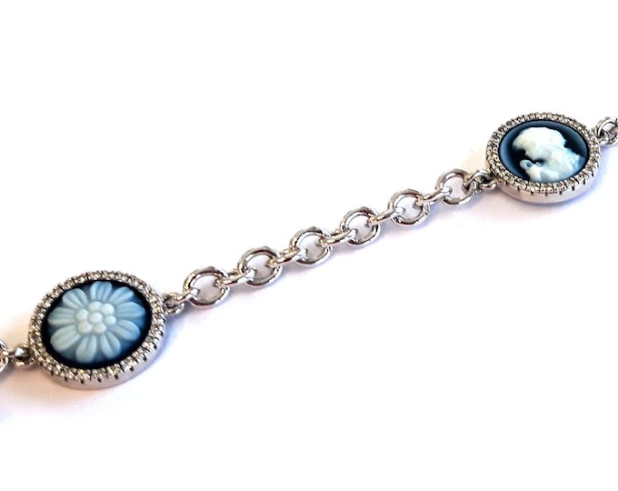 Blue cameo bracelet flowers profile italian stone cameo jewelry donadio agate cameo bracelet camée pulsera camafeo 石のカメオブレスレット Камео браслет
