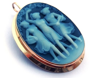 Cammeo pendente e spilla in oro blu tre grazie cammeo in pietra italiana gioielli donadio cammeo in agata broche camée camafeo カメオブローチ