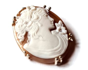 Shell Cameo Brooch Pendant: Sterling Silver Goddess Jewelry
