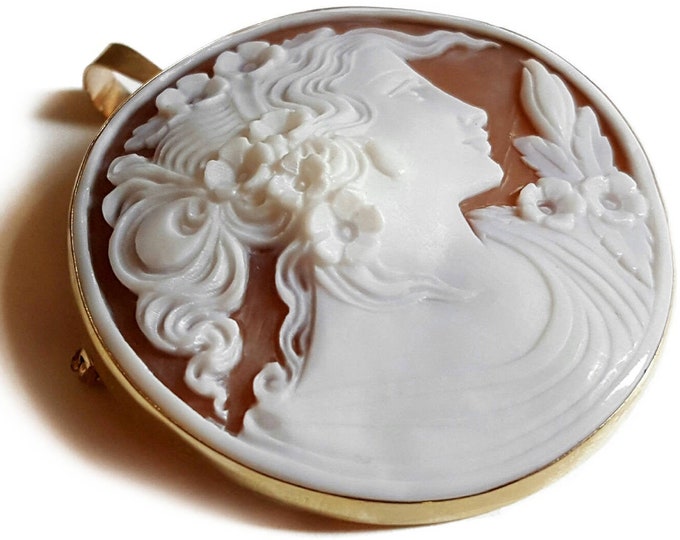 Gold cameo brooch & pendant Flora italian cameo jewelry donadio cameos shell camafeu broche camée pendentif Камуфляжная брошь カメオブローチ