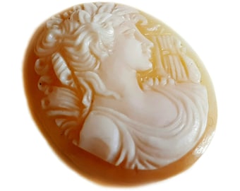 Vintage Hand-Carved Shell Cameo: Sappho Profile, Unset Italian Jewelry