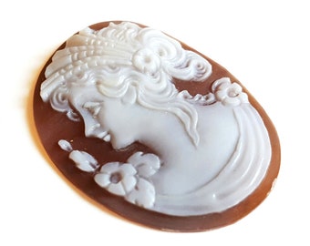 Hand Carved Sardonyx Shell Cameo: Ceres Profile, Donadio Jewelry