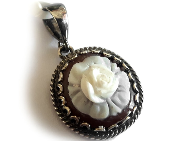 Shell cameo pendant Rose dark silver italian cameo jewelry donadio cameos shell pendentif camée colgante de camafeo カメオペンダント Камея подвеска