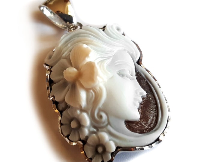 Shell cameo pendant woman flowers italian cameo jewelry donadio cameo shell pendentif camée colgante camafeo カメオペンダント Камея подвеска