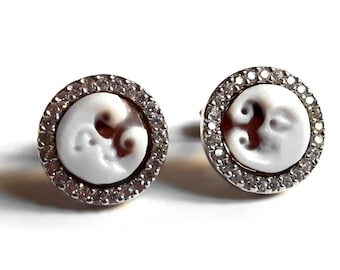 Shell cameo earrings moon italian cameos jewelry donadio cameos shell boucles d'oreilles camée camafeo カメオイヤリング Камея серьги