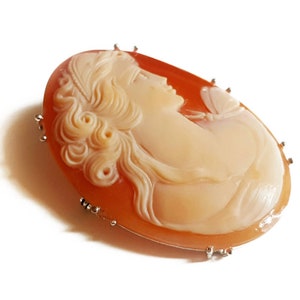 Shell cameo brooch pendant Woman w/ butterfly italian cameos jewelry donadio carnelian cameo shell broche camée camafeo カメオブローチ камея брошь