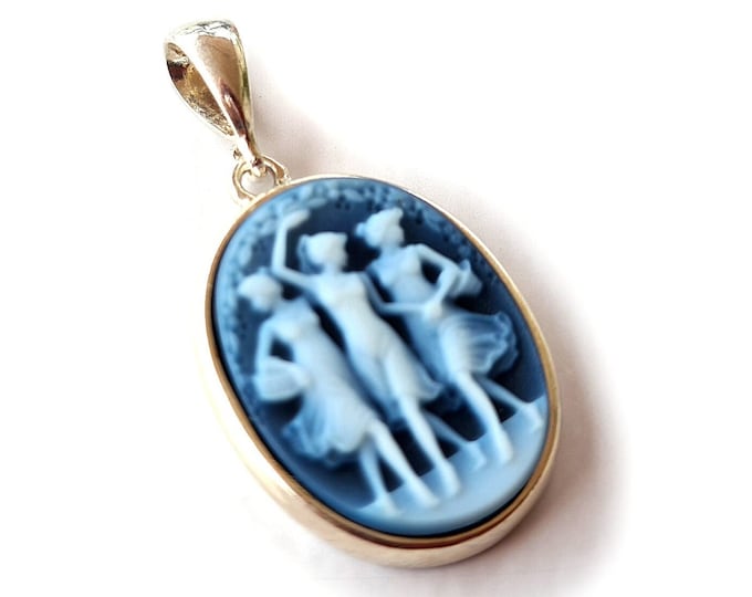 Ciondolo cammeo blu tre grazie cammeo italiano gioielli donadio pietra cammei pendentif camée colgante camafeo カメオペンダント Камея подвеска
