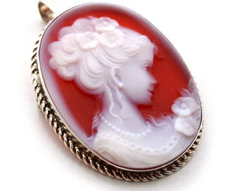 Red cameo brooch & pendant lady italian cameo jewelry donadio stone cameo pendentif camée colgante de camafeo カメオペンダント Камея подвеска