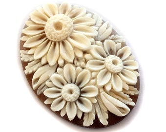 Floral Shell Cameo: Hand Carved Sardonyx, Italian Jewelry (45mm)