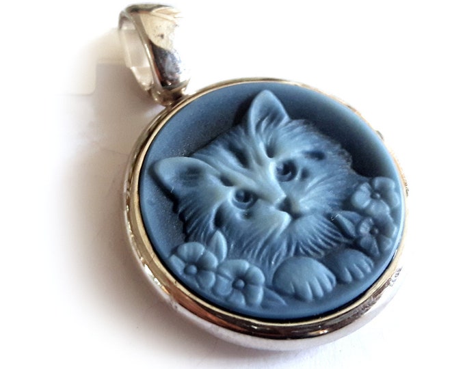 Ciondolo cammeo in agata blu gatto cammeo italiano gioielli donadio cammei in agata pendentif camée colgante camafeo カメオペンダント Камея подвеска