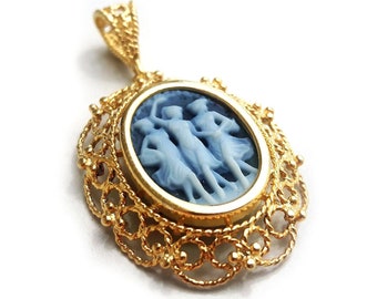 Tre grazie blu cammeo pendente cammeo italiano gioielli donadio pietra cammei pendentif camée colgante camafeo カメオペンダント Камея подвеска