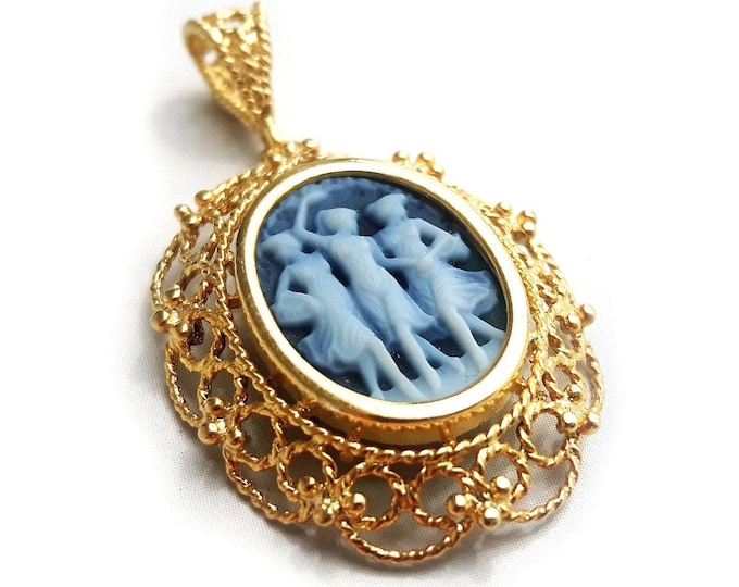 Tre grazie blu cammeo pendente cammeo italiano gioielli donadio pietra cammei pendentif camée colgante camafeo カメオペンダント Камея подвеска