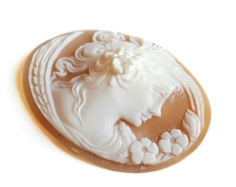 Hand Carved Sardonyx Shell Cameo: Ceres, Italian Jewelry (40mm)