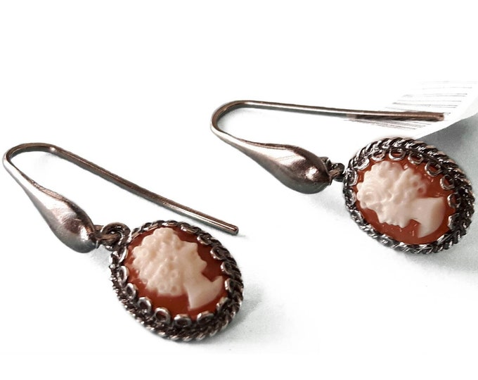 Boho cameo earrings profiles carnelian italian cameo shell 925 sterling silver cameo donadio cameos gift for her for woman anniversary gift