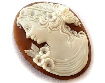 Loose Shell Cameo: Flora Goddess Sardonyx, Italian Jewelry (40mm)