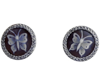 Shell cameo lobe earrings Butterfly italian cameos jewelry donadio cameos shell boucles d'oreilles camée camafeo カメオイヤリング Камея серьги gift