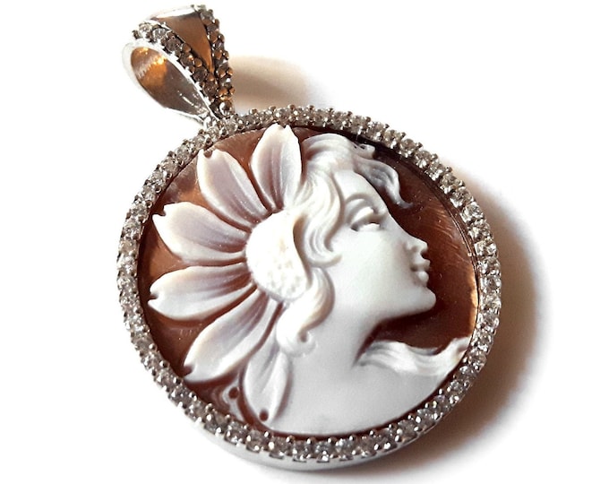 Shell cameo pendente donna fiore italiano cameo gioielli donadio cameo guscio pendentif camée colgante camafeo - メオペンンンラ Камея подвеска