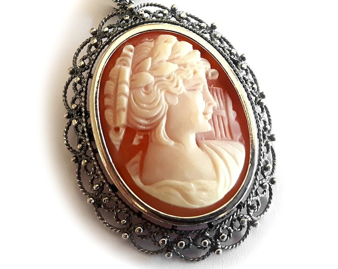 Shell cameo brooch & pendant Sappho profile italian cameo jewelry donadio cameos shell camafeo broche camée Камуфляжная брошь カメオブローチ