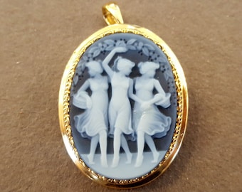 Cammeo blu spilla ciondolo Tre Grazie cammeo in agata italiana gioielli pietra donadio cammei broche camée camafeo カメオペンダント Камея подвеска