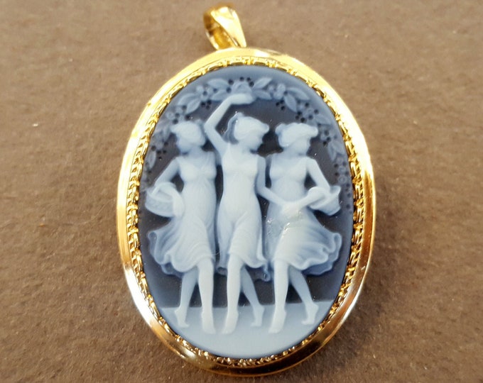 Cammeo blu spilla ciondolo Tre Grazie cammeo in agata italiana gioielli pietra donadio cammei broche camée camafeo カメオペンダント Камея подвеска