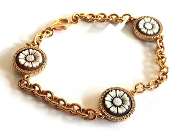 Shell cameos bracelet Daisy flowers italian cameo jewelry donadio cameo shell bracelets camée pulsera camafeu Камео браслет カメオブレスレット