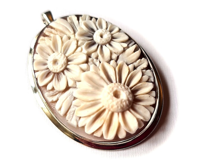 Shell cameo brooch pendant sunflowers italian cameo jewelry donadio cameo shell broche camée camafeo カメオブローチ камея брошь