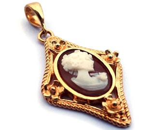 Shell Cameo Pendant: Antique Profile, Gold Plated Sterling Silver