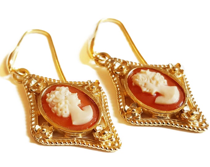 Orecchini di conchiglia vittoriana, gioielli con conchiglia di cammei italiani, orecchini conchiglia d'argento cameo, .