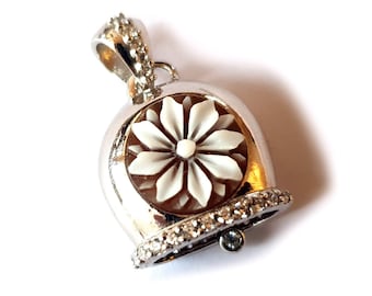 Bell Flower Cameo Pendant: Sardonyx Shell, Sterling Silver & Zircons