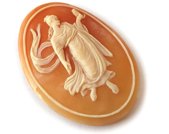 Hand Carved Carnelian Shell Cameo: Raphael Hours, Italian Jewelry (40mm)