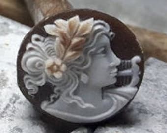 Hand Carved Sardonyx Shell Cameo: Sappho Profile, Italian Jewelry