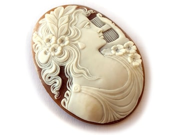 Sappho Poetess Cameo: Hand Carved Sardonyx Shell, Italian Jewelry