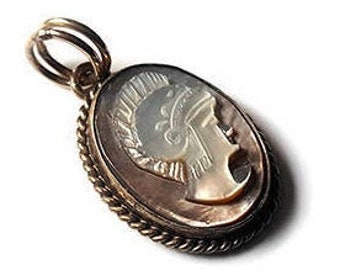 Athena Cameo Pendant: Mother of Pearl, Sterling Silver Italian Jewelry