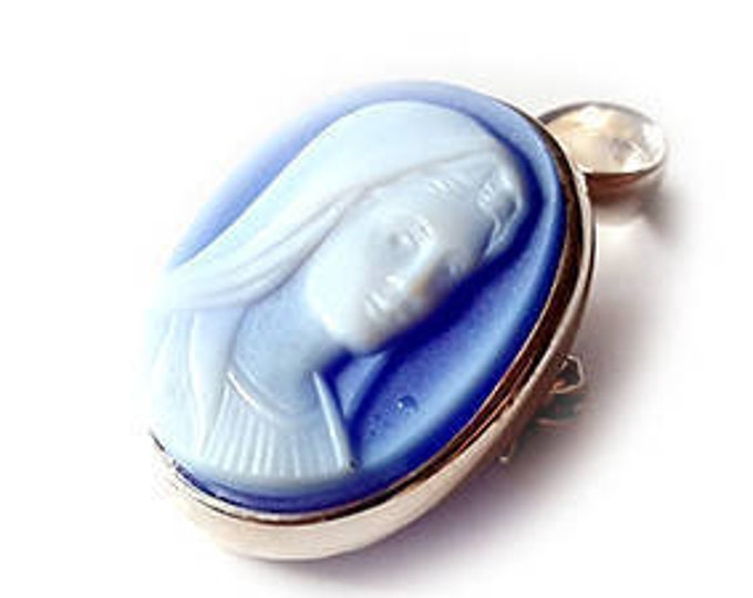 Blue cameo pendant brooch long hair woman italian cameo jewelry donadio stone cameo pendentif camée colgante camafeo カメオペンダント Камея подвеска