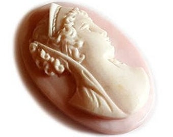 Pink Shell Cameo: Venus Goddess Profile, Hand Carved Italian Jewelry