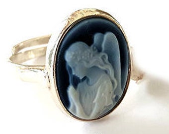 Anello cammeo blu Arcangelo Gabriele cammeo italiano gioielli donadio agata pietra cammei bague camée Камея кольцо カメオリング anillo camafeo