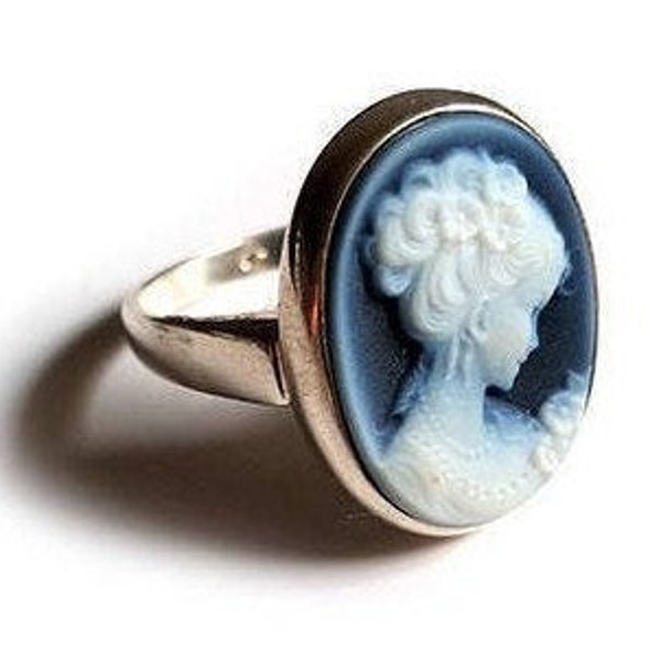 Blue stone cameo ring lady chignon hair italian cameo jewelry donadio agate cameos bague camée камея кольцо カメオリング anillo camafeo