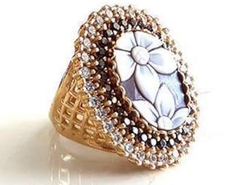Shell cameo anello mezzo fiori cameo italiano gioielli donadio cameos bague camée .
