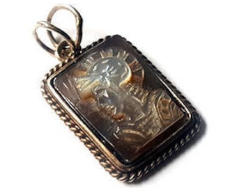 Dark Mother of Pearl Cameo Pendant: Warrior in Sterling Silver