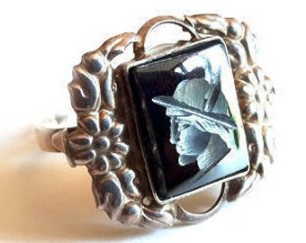 Vintage black cameo ring italian cameo jewelry donadio hematite stone cameos bague camée Камея кольцо カメオリング anillo camafeo