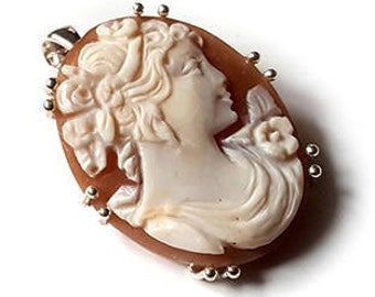 Flora Shell Cameo Brooch Pendant: Sterling Silver Italian Jewelry