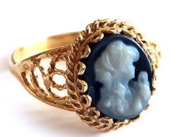 Lady Blu cameo anello cameo italiana gioielli donadio agata pietra cammei камея кольцо カメオリング bague camée regalo di compleanno per lei