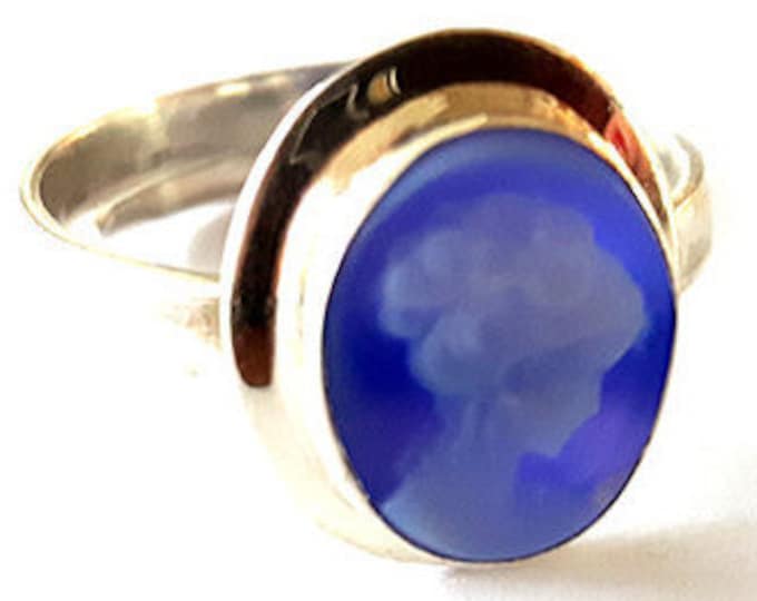 Blue cameo ring updo hair lady italian cameo jewelry donadio agate cameos bague camée камея кольцо カメオリング anillo camafeo