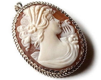 Shell cameo brooch & pendant Sappho italian cameo jewelry donadio cameo shell camafeo broche camée Камуфляжная брошь カメオブローチ
