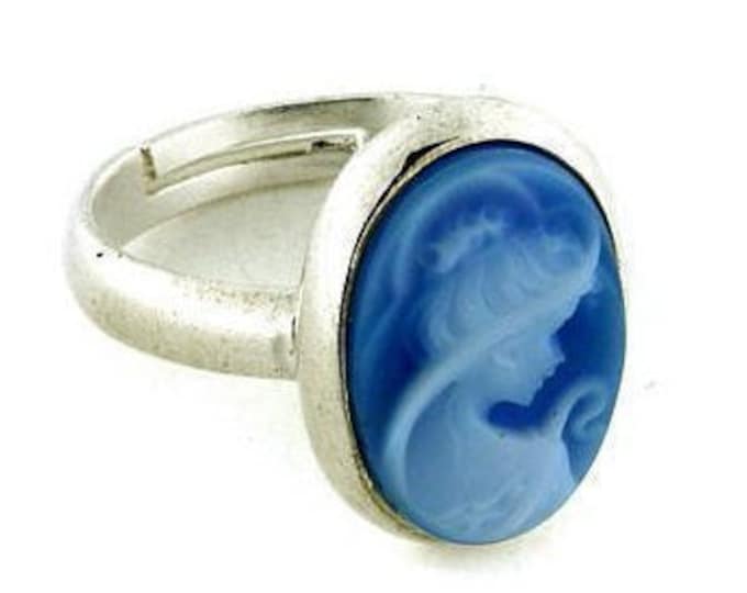 Blue cameo ring lady long hair italian cameo jewelry donadio stone cameos bague camée камея кольцо カメオリング birthday gift for her