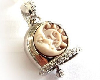 Shell Cameo Pendant: Sterling Silver Moon & Sun Sardonyx Bell