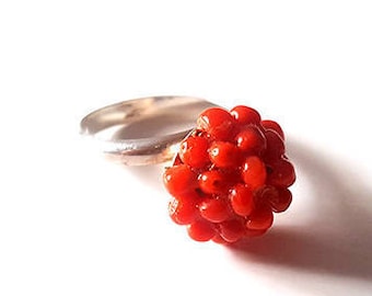 Red coral ring italian coral jewelry donadio corals cameos jewellery bague corail サンゴリング коралловое кольцо anillo de coral gift
