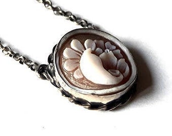 Silver cameo necklace Floral design italian cameo jewelry donadio cameo shell woman gift silver cameo Collier camée Камея ожерелье カメオネックレス