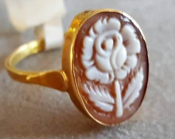 Anello cammeo Sardonice in oro fiore cammeo italiano gioielli donadio cammei conchiglia камея кольцо カメオリング anillo camafeo bague camée