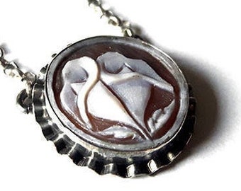 Boho cameo necklace Calla lily italian cameo jewelry donadio cameo shell gift for girl silver cameo Collier camée Камея ожерелье カメオネックレス